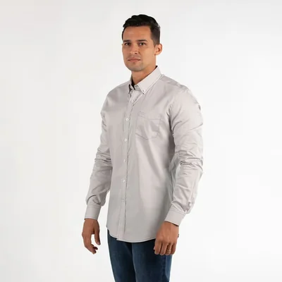 Camisa Casual Lisa Regular Fit Oscar de la Renta Gris Manga Larga para Hombre