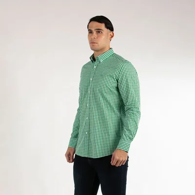 Camisa Casual Regular Fit Verde Cuadros Oscar de la Renta Manga Larga para Hombre