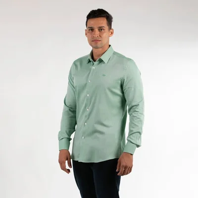 Camisa Casual Lisa Regular Fit Oscar de la Renta Verde Manga Larga para Hombre