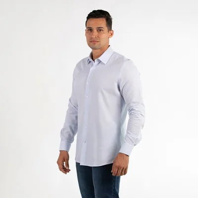 Camisa Casual Lisa Regular Fit Oscar de la Renta Azul Claro Manga Larga para Hombre