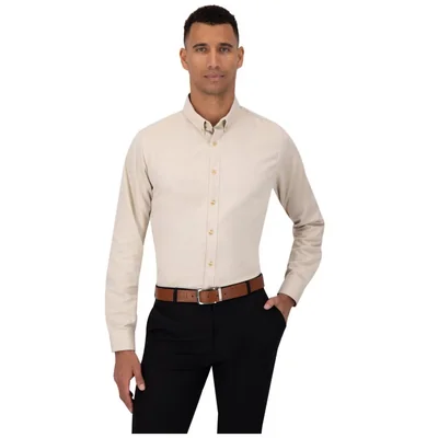 Camisa Regular Fit Básica Oxford Formens Beige Manga Larga para Hombre