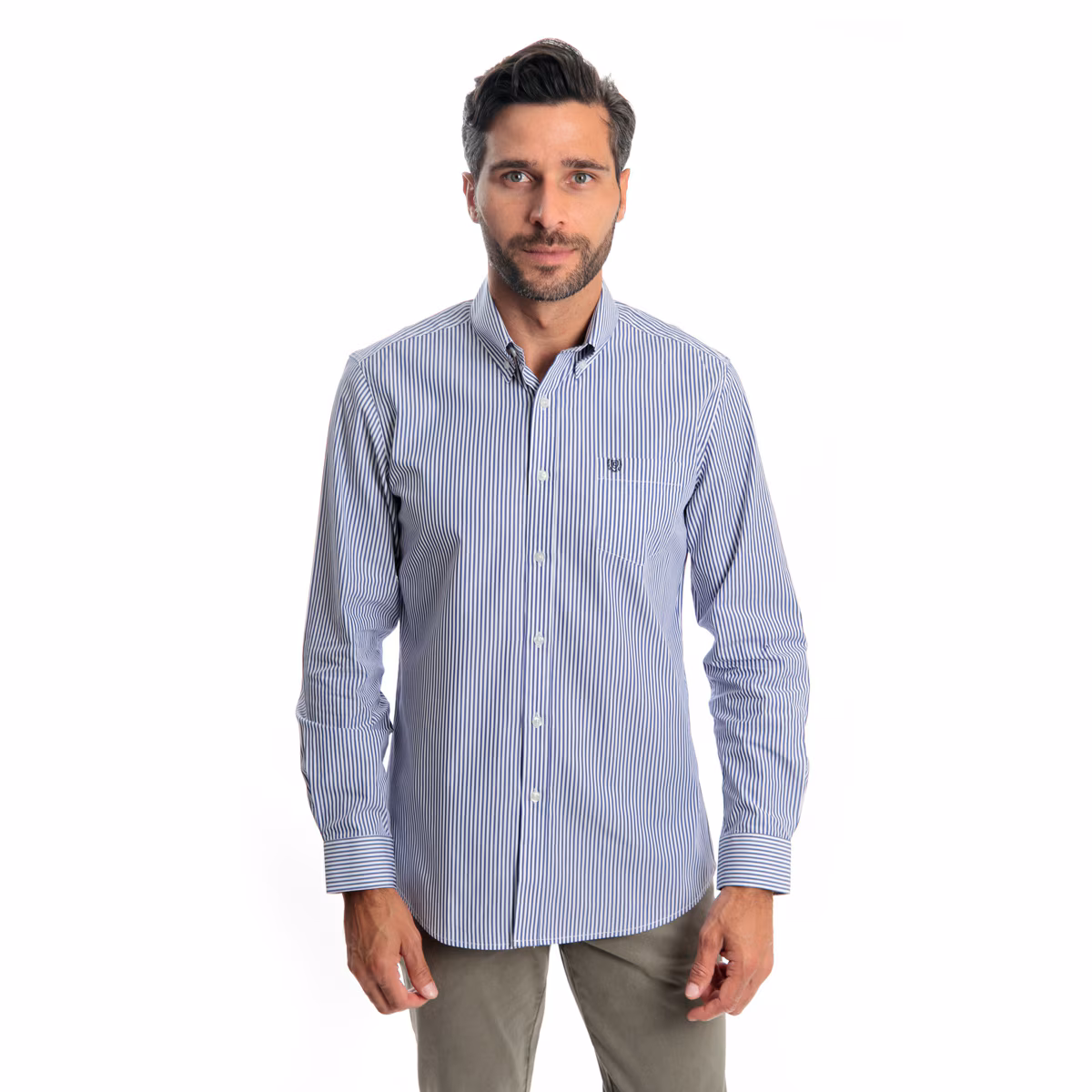 Camisa Regular Fit Rayas Chaps Manga Larga para Hombre