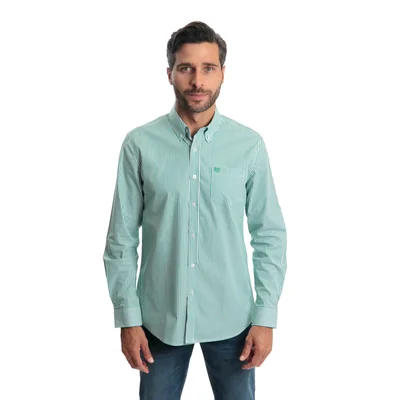 Camisa Regular Fit Rayas Chapas Manga Larga para Hombre