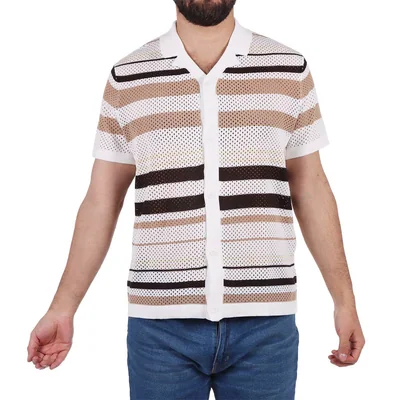 Camisa Tejida Patrón Rayas Estilo Retro Ted Lapidus Hombre