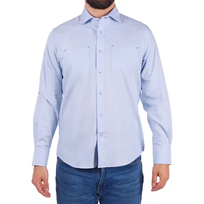 Camisa Lisa Manga Larga Algodón Carlo Corinto Hombre