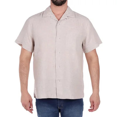 Camisa de Lino Manga Corta Lisa Carlo Corinto Hombre
