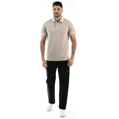 Playera Polo Café Claro Manga Corta con Cuello Blanco Oscar de la Renta para Hombre