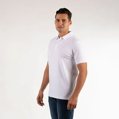 Playera Polo Regular Fit con Textura Oscar de la Renta Blanco Manga Larga para Hombre
