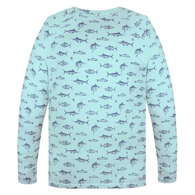 Playera Regular Fit con Diseño Fishing Cancumisa Azul Manga Larga para Hombre