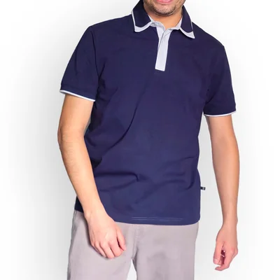 Playera Tipo Polo Cuello Contraste U Sport Azul Oscuro Manga Corta para Hombre