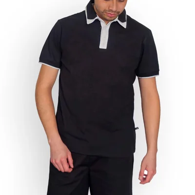 Playera Tipo Polo Cuello Contraste U Sport Negro Manga Corta para Hombre