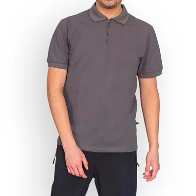 Playera Tipo Polo Medio Cierre U Sport Gris Manga Corta para Hombre