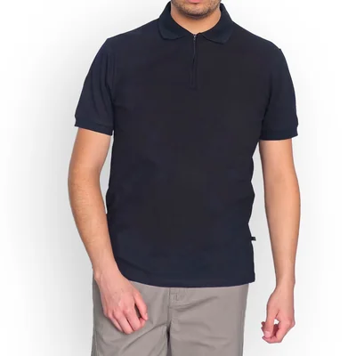 Playera Tipo Polo Medio Cierre U Sport Negro Manga Corta para Hombre