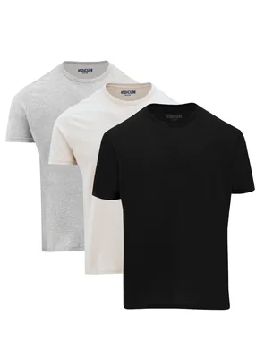SET 3 PLAYERAS INDICUM BEIGE/GRIS/NEGRO HOMBRE