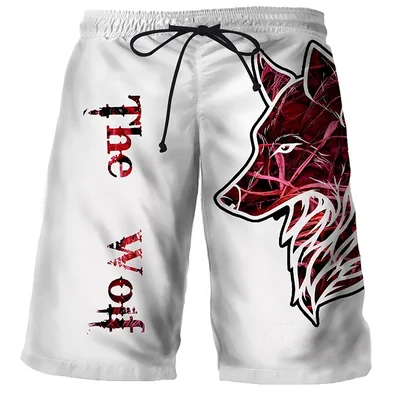 Short Pantalones Cortos blanco Playa Con Estampado 3d Lobo deporte ropa deporte