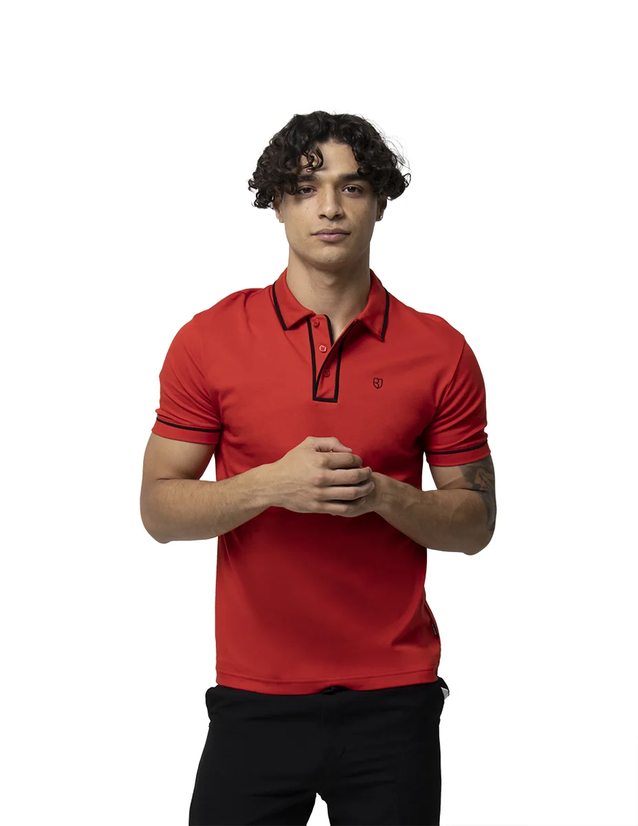 Playera Tipo Polo Boroni Rojo/Negro De Algodón Pima Premium.