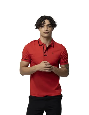 Playera Tipo Polo Boroni Rojo/Negro De Algodón Pima Premium.