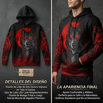 Sudadera capucha estampado 3d lobo rojo negro 01 jersey ropa calle deportes abrigo protección sol