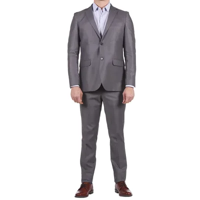 Traje Corte Slim Fit Gris Liso Bruno Magnani para Hombre