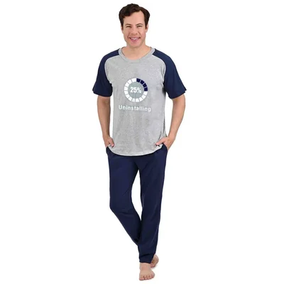Pijama Chifón Playera Manga Corta y Pantalón Azul con Puño Isotoner para Hombre