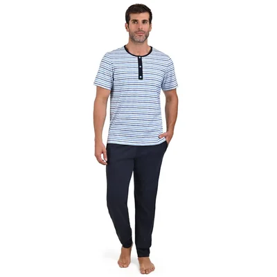 Pijama Chifón Playera Manga Corta y Pantalón con Puño Isotoner para Hombre