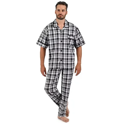 Pijama de Camisa Manga Corta y Pantalón Cuadros Negro Starwest para Hombre
