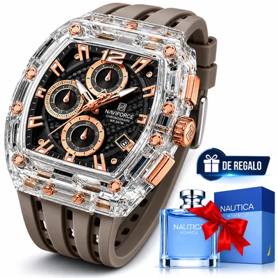 Reloj Naviforce NF7105 para Hombre, Cuarzo Analógico con Correa de Silicona Beige y Resistencia al Agua 5ATM