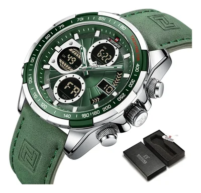 Reloj Analógico-digital Naviforce Para Hombre, Verde, Piel,