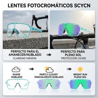 Gafas foto cromáticas verde agua 09 ciclismo deportes aire libre correr conducción protección