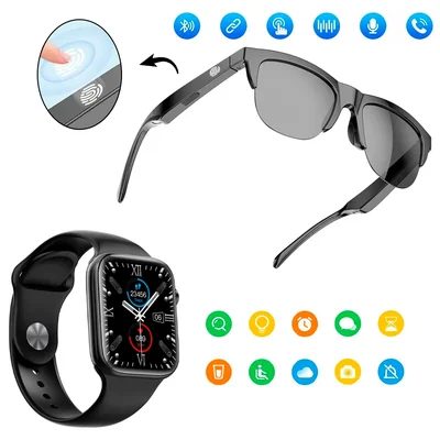 Gafas Inteligentes Smartglasses Lentes Audífono Inalámbricos Mas Reloj Inteligente Smartwatch Bluetooth, Pantalla Táctil