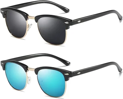 HILBALM 2 Paquetes Lentes de sol Polarizado Unisex Hombre Mujer Clásico Cuadrado Vintage UV400 Protección Gafas de sol.