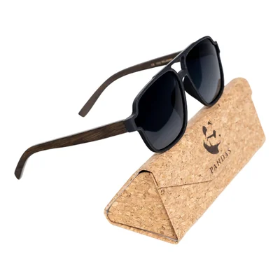 Lentes Gafas de Sol Polarizados para Hombre Caballero PANDAS de Bambú UV400 Gorila Negro.