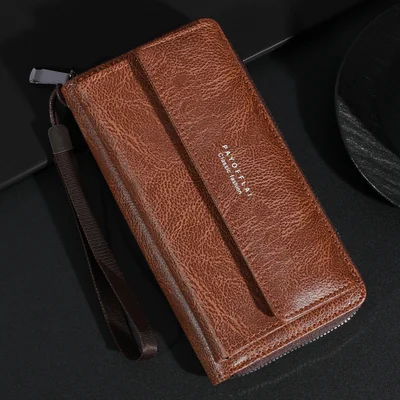 Cartera Larga de Cuero Marrón con Cierre