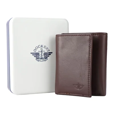 Cartera Trifold Dockers Hombre Piel Ovino Café con Logo