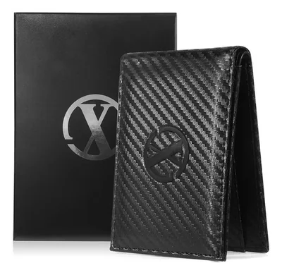 Cartera De Hombre Xiuhte Estilo Sencillo Ultrafino Color Negro Diseño De La Tela Fibra De Carbono