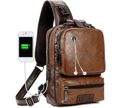 Mochila Cruzada de Piel Sintética con Puerto USB