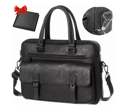 Maletín ejecutivo de piel sintética negro con cartera de regalo