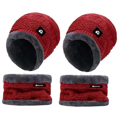 Set de 2 Gorros para Invierno con Bufanda Unisex, Conjunto de Bufanda con Gorro, Unitalla, Rojo, Bluelander