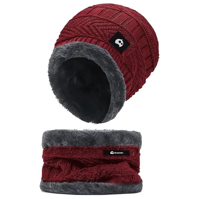 Gorro para Invierno con Bufanda Unisex, Conjunto de Bufanda con Gorro, Unitalla, Rojo, Bluelander