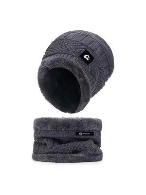 Gorro para Invierno con Bufanda Unisex, Conjunto de Bufanda con Gorro, Unitalla, Gris, Bluelander