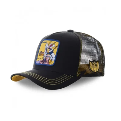 Gorra béisbol algodón Anime Saint Seiya fénix negro oro ajustable malla camionero verano sol sombreado