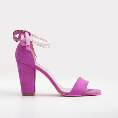 Melissa - Sandalias de ante fucsia con perlas