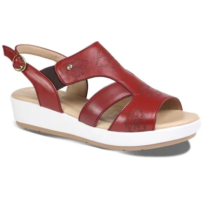 Sandalia Casual con Diseño Grabado Jarking Rojo Ajuste Hebilla para Mujer