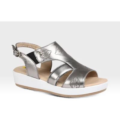 Sandalia Casual con Diseño Grabado Jarking Plateado Ajuste Hebilla para Mujer