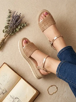 Sandalias de plataforma con brillos y correa al tobillo