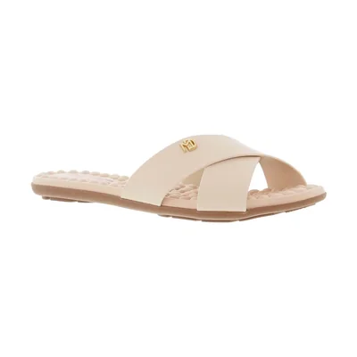 Sandalia Plana Tiras Cruz para Mujer, Color Beige Modare
