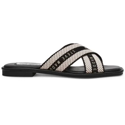 Sandalia Plana Steve Madden Negro Tiras Cruzadas con Print para Mujer