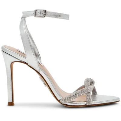 Sandalia con Tacón Steve Madden Plateado Aplicación Tiras con Brillantes para Mujer