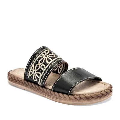 Mora Tierra Sandalia Artesanal Piel Negro Beige Para Mujer Cod.140918