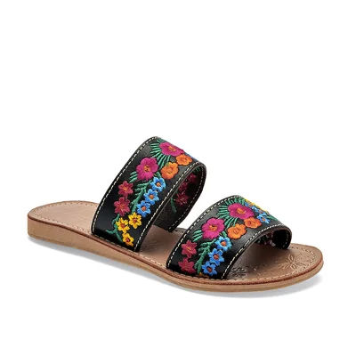Mora Tierra Sandalia Artesanal Piel Negro Multicolor Para Mujer Cod.140452